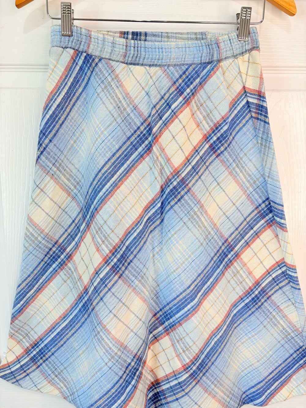 Vintage 70s Plaid Wool Blend A-Line Skirt Gold Metallic Thread size 10 - Picture 4 of 6